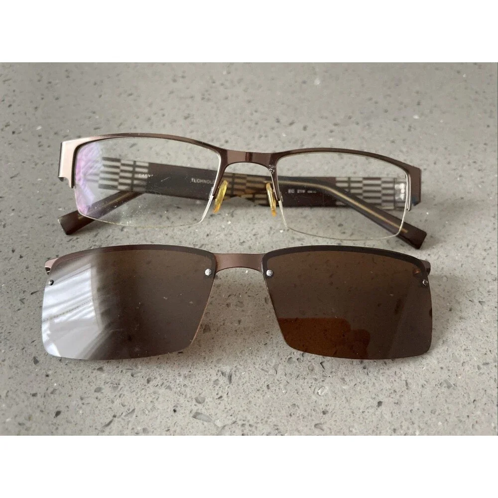 Easy Clip EC 219 Brown Eyeglasses Frames ONLY 52-19-140 10 w clip on rectangle